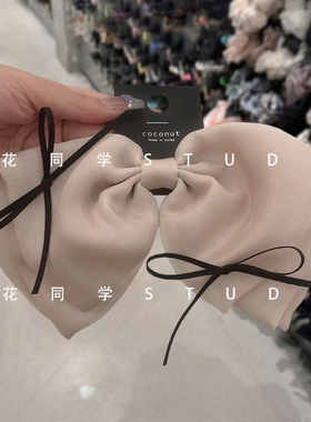 韩国饰品2024新款高级精致糯粉奶昔白欧根纱黑色蝴蝶结发夹弹簧夹