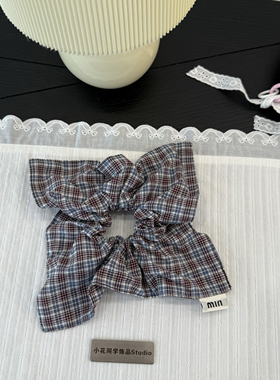 韩国发饰2025秋冬新款英伦小香谬系风字母Min格子方巾发圈大肠圈