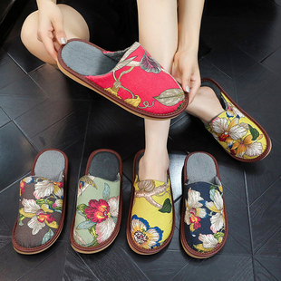 国潮大花多种款式时代潮流棉麻帮面耐用易洗防滑底无忧打滑棉拖鞋