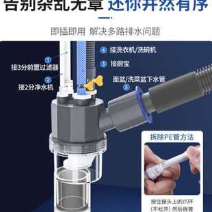 厨房下水管三通分水器排水管道水槽洗碗机净水器五合一防臭接头通