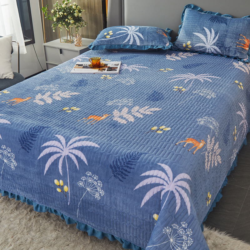 2024新款牛奶绒夹棉床盖单件秋冬季榻榻米加绒三件式床组水晶绒炕