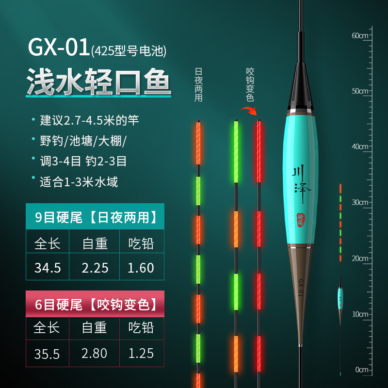 川泽高灵敏硬尾夜光漂醒目尾鱼漂咬钩变色电子漂日夜两用夜光浮漂