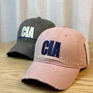 美式 做旧磨破字母棒球帽女街头百搭显脸小鸭舌帽情侣出游遮阳休闲