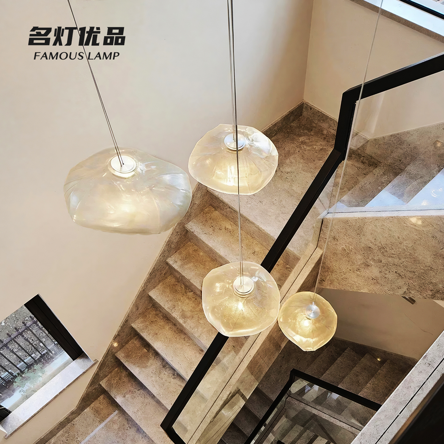 加拿大Bocci 73楼梯吊灯玻璃云朵灯北欧别墅复式楼LOFT挑空长吊灯