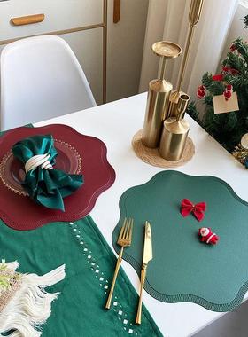 Imitation leather placemat Christmas red green plate mat