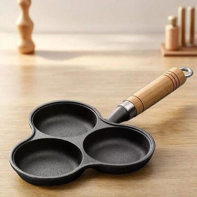 3 Hole Cast Iron Omelet Pan Non-Stick Breakfast Grill