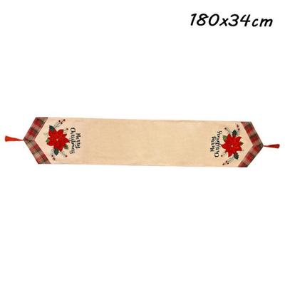 Christmas Linen Table Runner Tree Flower Table
