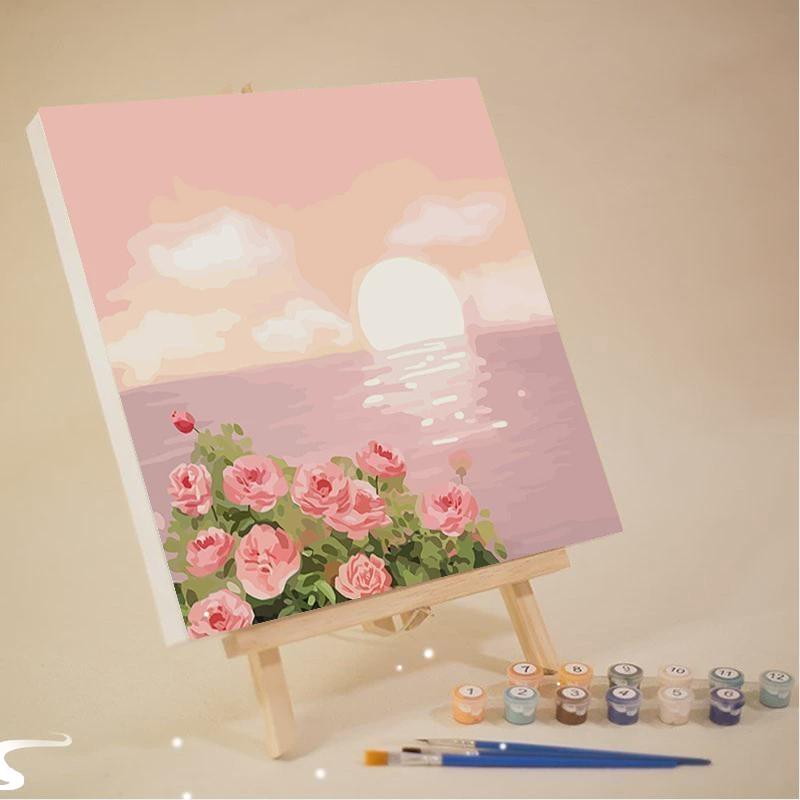 1 Set Frame Painting By Numbers Kits Abstract Sunset Landsca