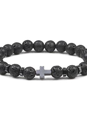 Prayer Men Natural Stone Wood Beads Rosary Hematite Cross Br
