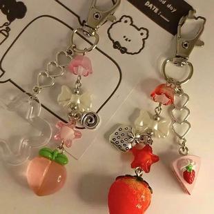 Strawberry and peach matching keychain handmade jewelry