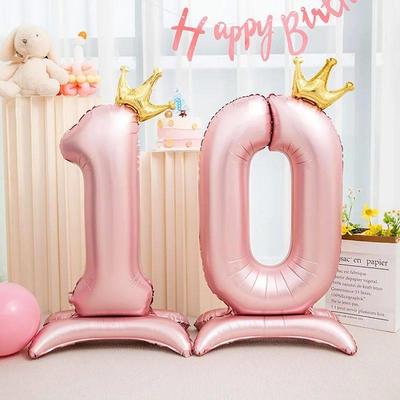 42inch Crown Decor Pink Aluminum Foil Digital Balloon Number