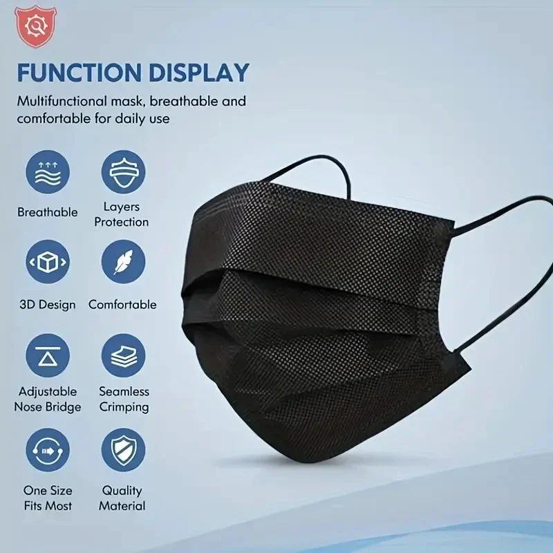 100pcs Black Disposable Face Masks 3-Layer Breathable Anti-D