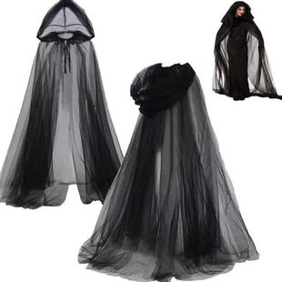 Elegant Sheer Mesh Halloween with Cape Cloak Drawstri Hooded