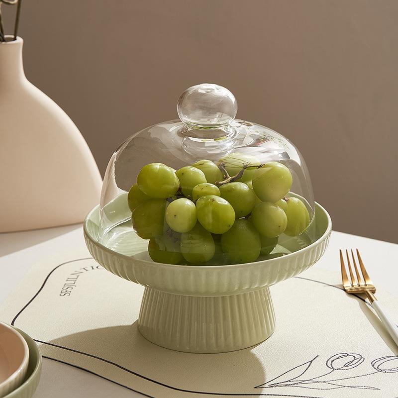 Green Pedestal Cake Stand Ceramic Dessert Serving Plate