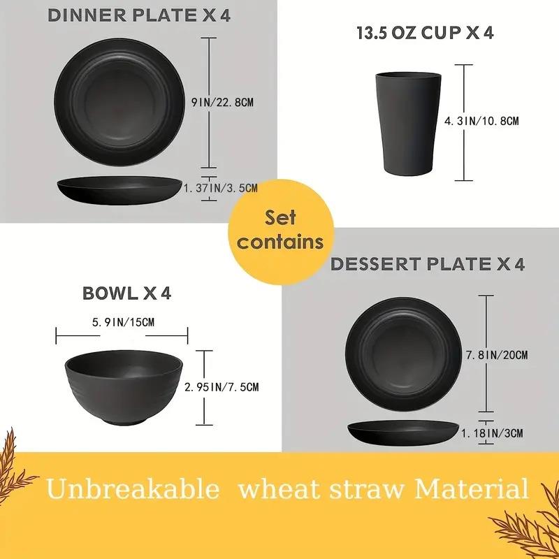 16 piece set of black plastic cups plates bowl and tableware