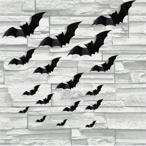 16pcs Halloween 3D black bat Wall Stickers Halloween party