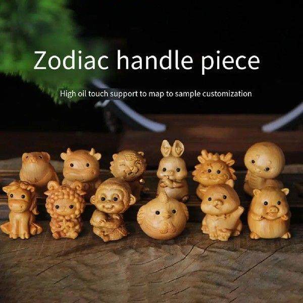 Wood Carving Miniature12 zodiac ornaments Rat tiger rabbit