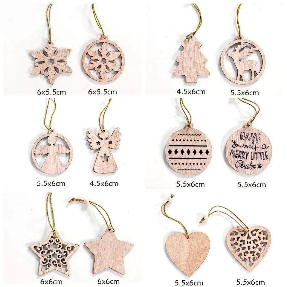12PCS Christmas Wooden Pendants No Box Hallow Star/Angel
