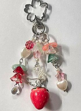 Cute strawberry bow keychain y2k coquettish fairytale lily o