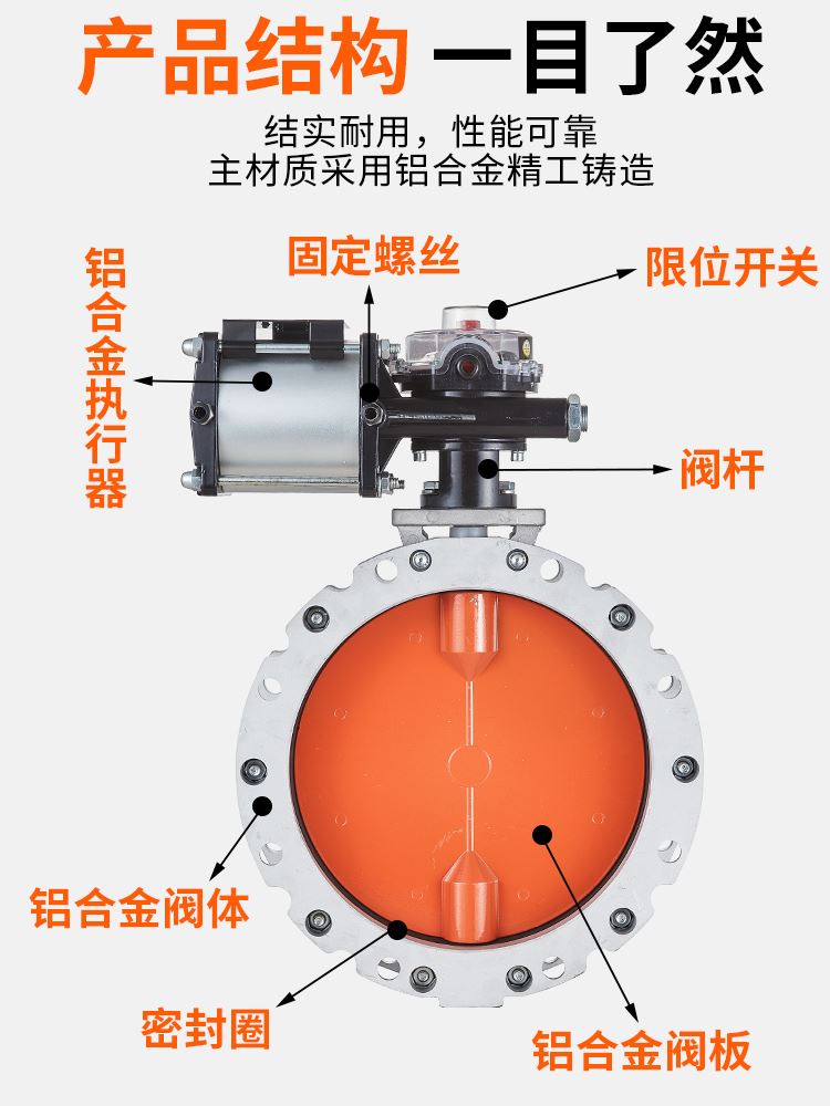 铝合金气动粉体蝶阀粉尘专用双-蝶阀搅拌站水泥DN400DN100/单法兰