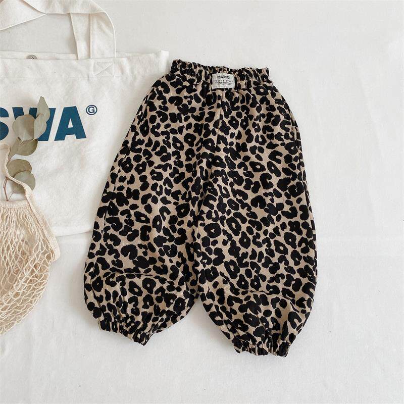 春秋款新款女1童裤时尚豹纹秋亲子女宝宝长裤灯芯绒外穿潮