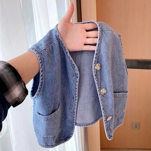 牛仔马夹背心宝宝甲亲子新款男女小童马百搭坎肩洋气秋装