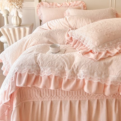 法式风A类牛奶绒四件套夹