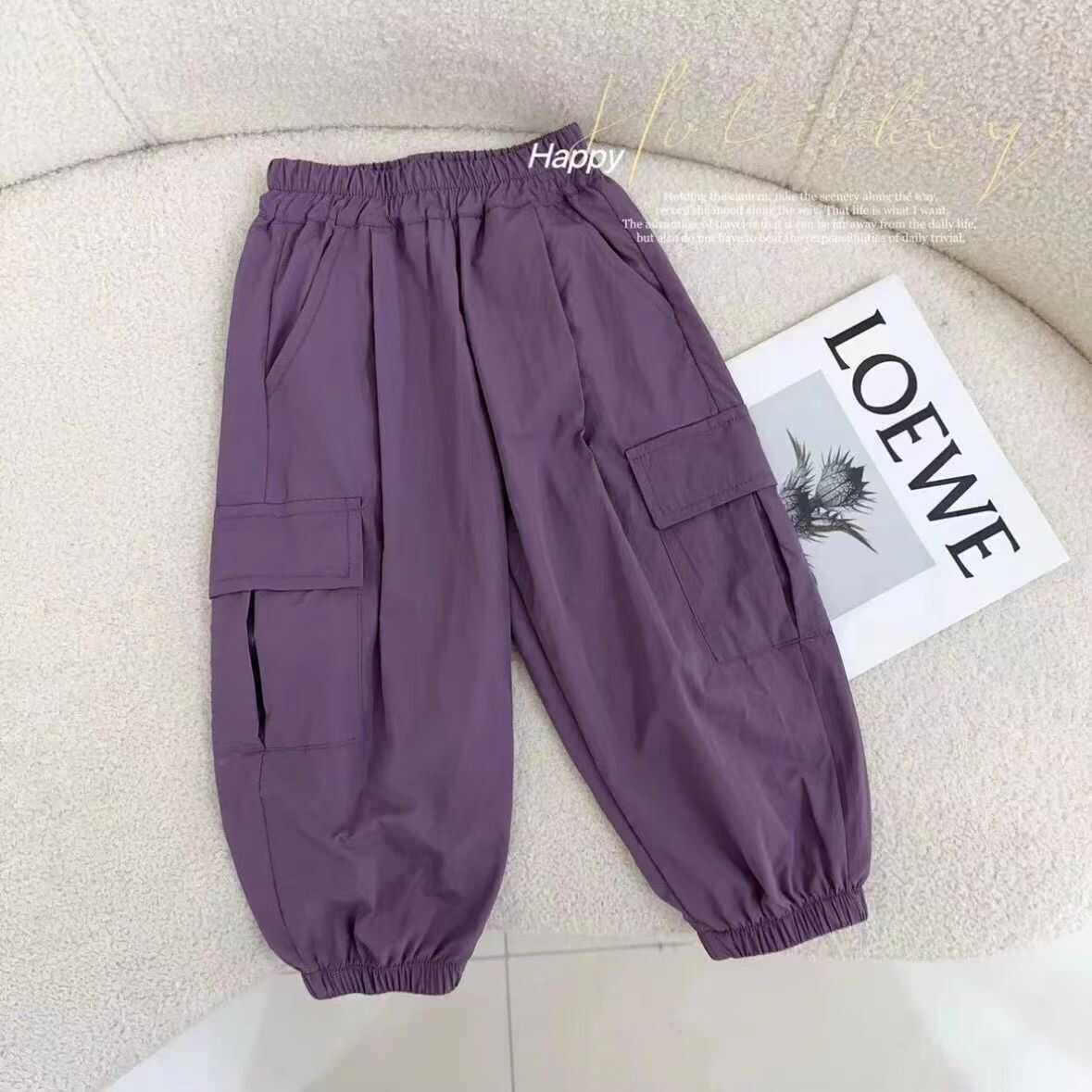 厂家现货女童春秋工装裤洋气宽松束脚裤潮中大童休闲裤百搭束韩版