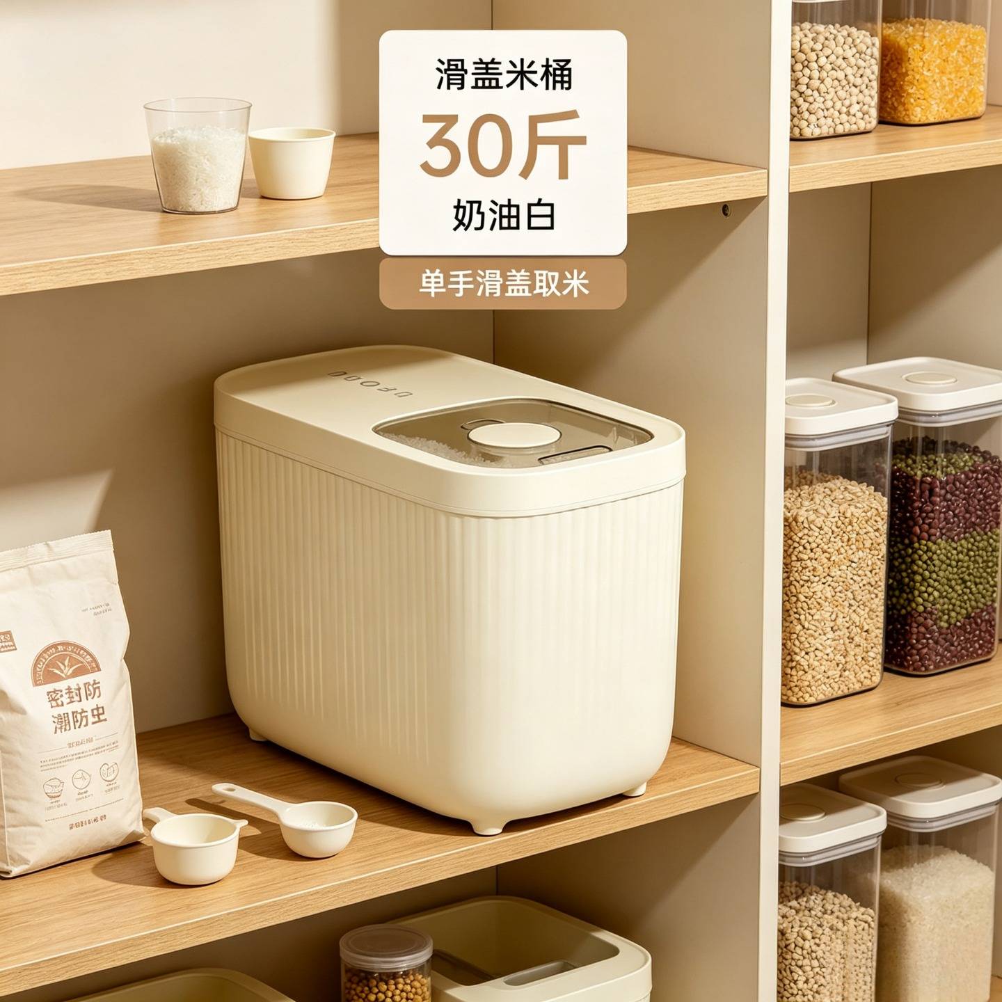 米桶家用20斤高端防虫防潮密封食品级大容量滑盖式五谷杂粮收纳桶图片
