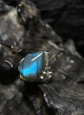 时目造物纯银镶嵌拉长石戒指气质