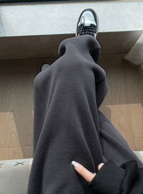 美式灰色运动裤女春秋宽松直筒阔腿束脚爵士跳舞裤子休闲加绒卫裤