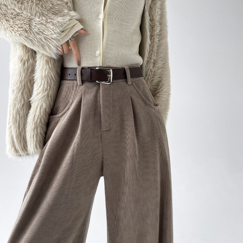 美拉德窄版灯芯绒阔腿裤女秋冬