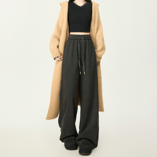 垂感糯米毛呢裤 加绒直筒窄版 子 女秋冬2025新款 灰色醋酸羊毛阔腿裤