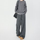 女秋冬宽松休闲卫裤 加长糯米裤 加厚直筒裤 灰色羊毛阔腿裤 加绒裤 子