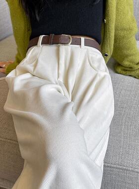 白色裤子女秋冬2025新款加绒高腰休闲直筒西装糯米裤灯芯绒阔腿裤