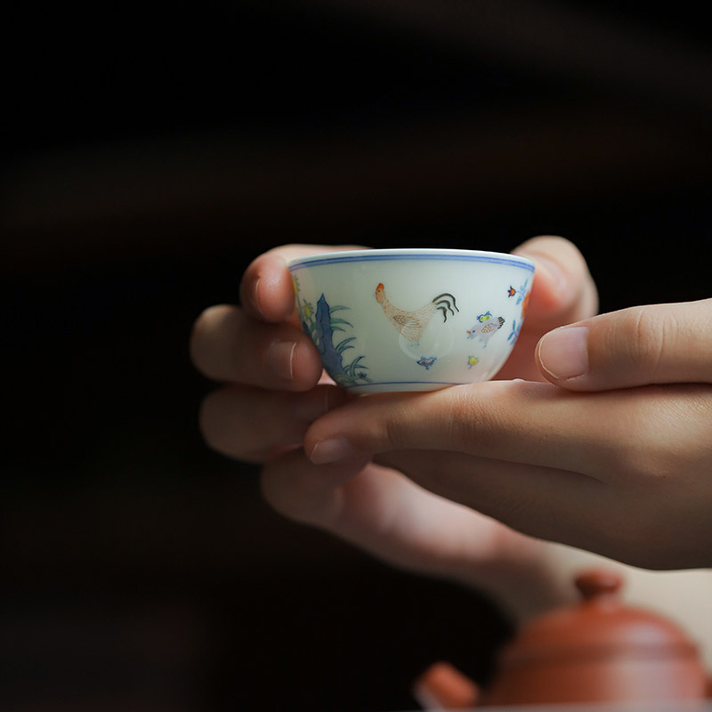 忘言造物手绘斗彩茶杯