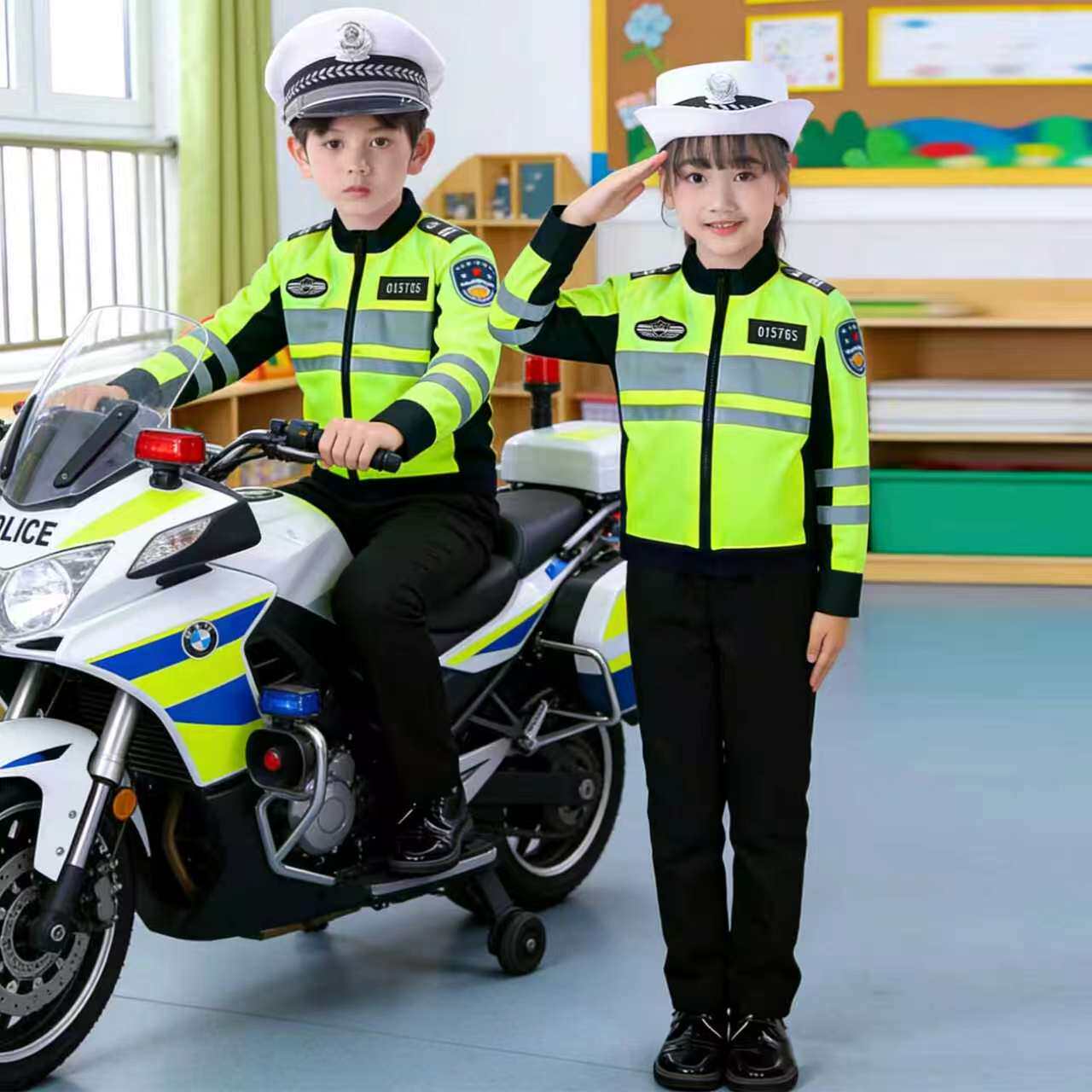 小交警反光套装儿童警官服演出服