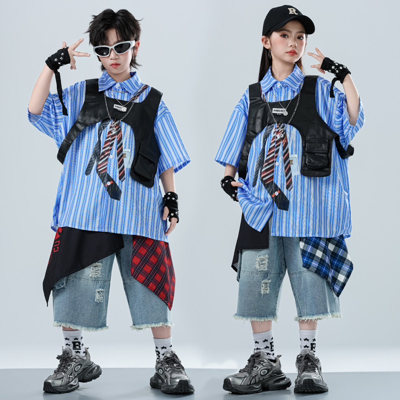 儿童街舞演出服hiphop嘻哈潮酷套装少儿架子鼓爵士舞表演服装炸街