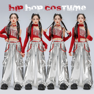 少儿jazz舞蹈炸街套装 元 旦女童爵士舞演出服潮酷亮皮时髦街舞服装