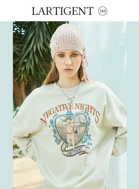 LARTIGENT 24S新款天使印花圆领卫衣女外套美拉德穿搭套头衫上衣