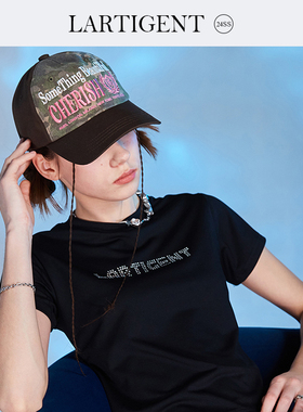 LARTIGENT 24夏小众甜酷刺绣拼色字母大头围棒球帽男女同款鸭舌帽