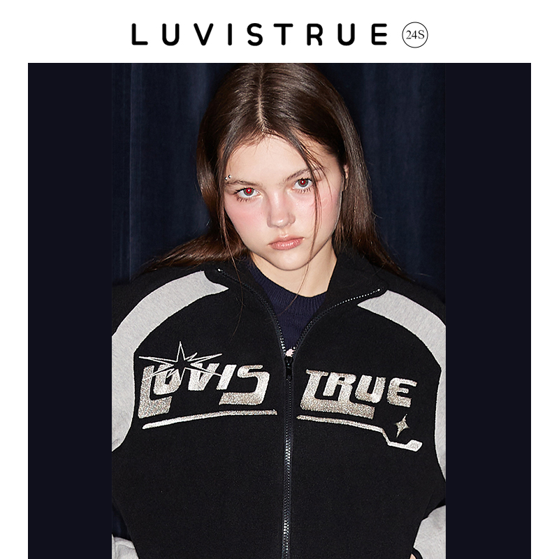 LUV IS TRUE 24S新款仿羊毛拉链开衫外套女刺绣logo户外抓绒夹克