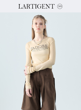 LARTIGENT 24SS字母印花长袖T恤打底衫女修身显瘦堆堆袖外穿上衣