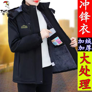 啄木鸟冲锋衣外套女冬季2024新款秋冬加绒加厚保暖短款户外风衣
