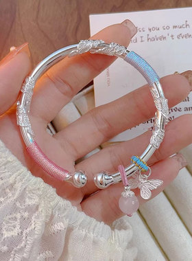 999纯银手镯可调节实心