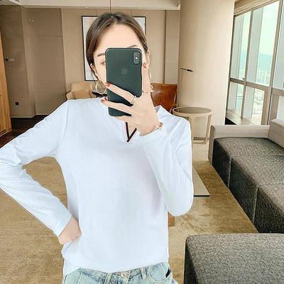 纯棉 2025秋装新款纯棉V领长袖t恤女韩版修身打底衫学生显瘦上衣