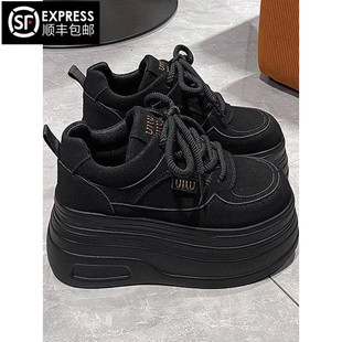 休闲运动鞋 黑色小个子7cm厚底松糕鞋 轻便板鞋 新款 耐脏 女202春秋季
