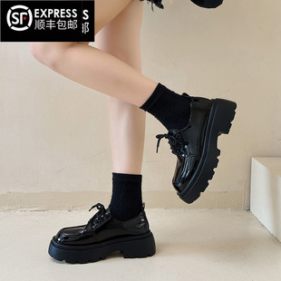 松糕小皮鞋女英伦风2024新款春秋配裙子jk单鞋黑色系带厚底乐福鞋