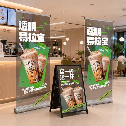 透明易拉宝展示架制作招聘生日婚礼海报展架设计定制广告牌展示牌