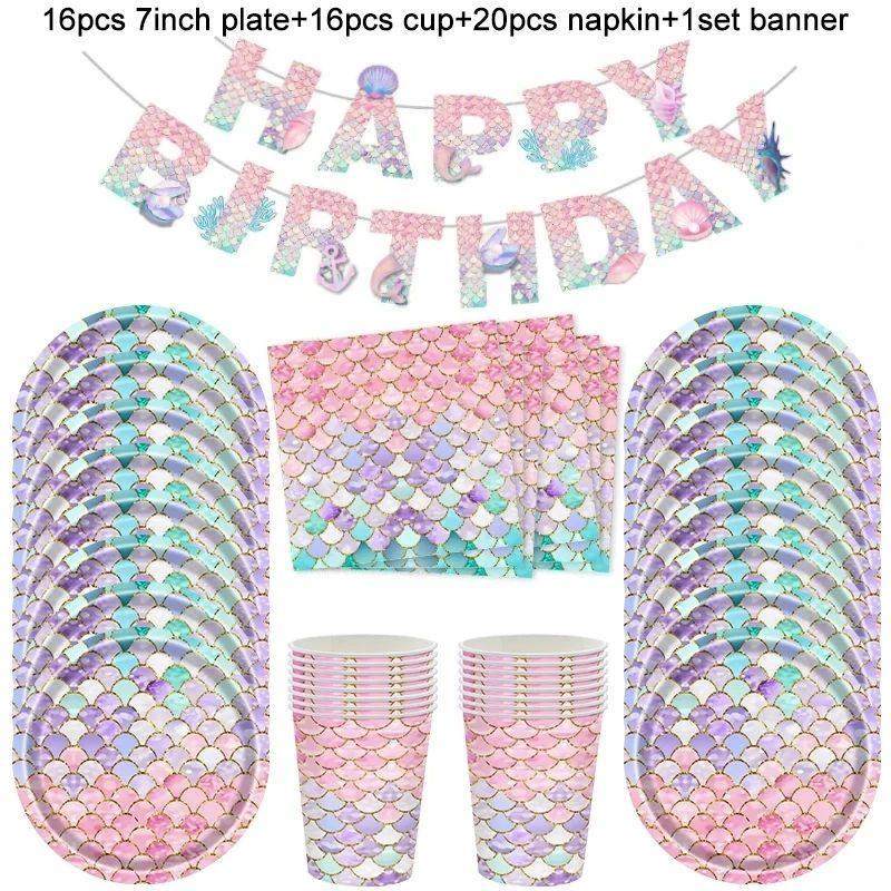 Mermaid Disposable Tableware Set Little Mermaid Paper Plates